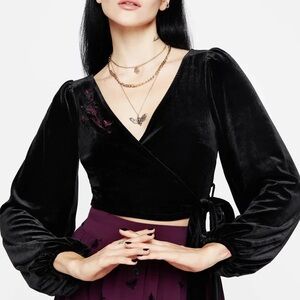 Disturbia Black Velvet Wrap Blouse